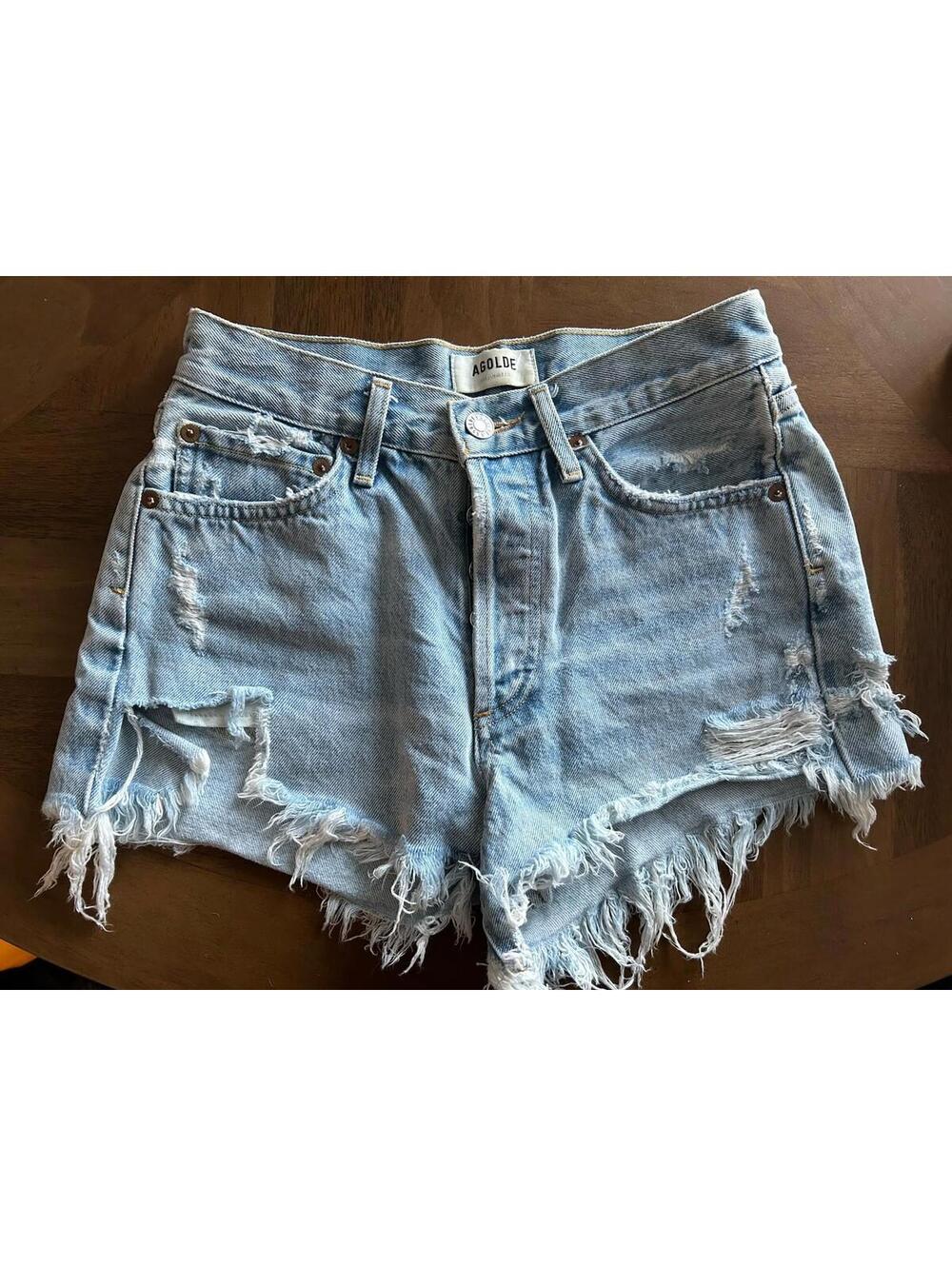 Agolde Denim Shorts Womens 24 Blue Distressed Button Fly Comfort Breathable